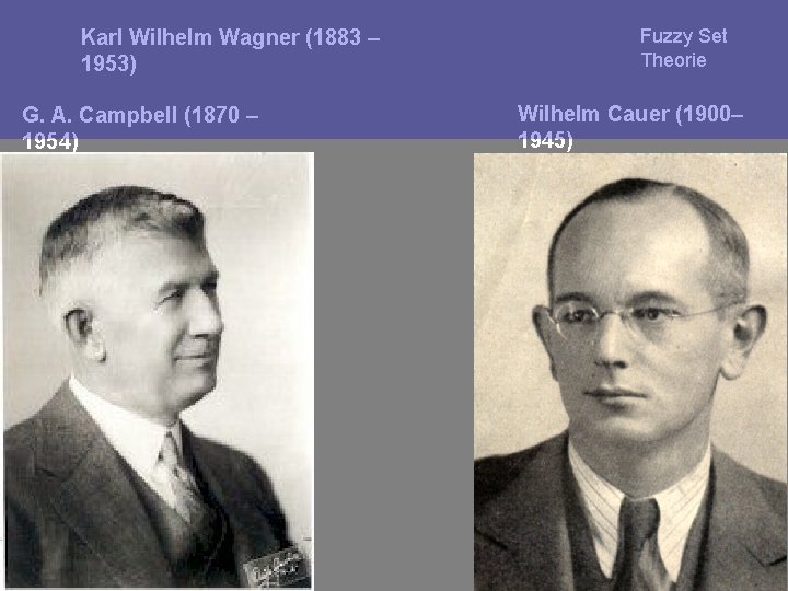 Karl Wilhelm Wagner (1883 – 1953) G. A. Campbell (1870 – 1954) Fuzzy Set