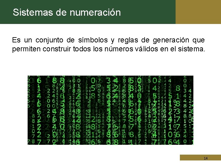 Sistemas de numeración Es un conjunto de símbolos y reglas de generación que permiten