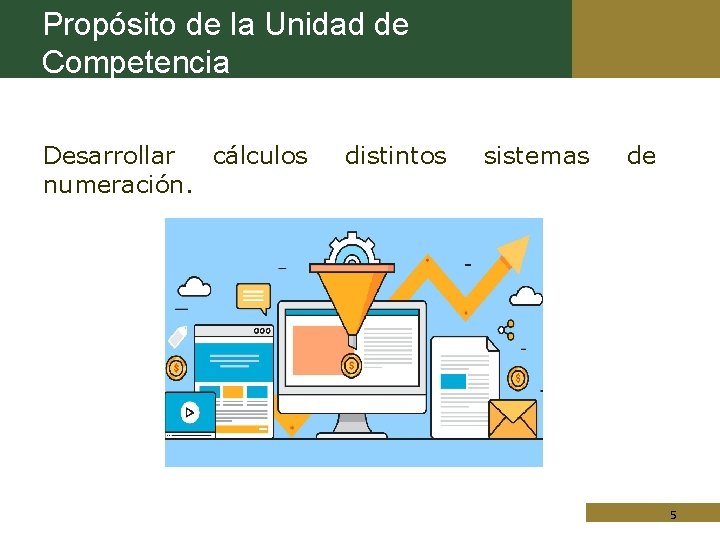 Propósito de la Unidad de Competencia Desarrollar cálculos numeración. distintos sistemas de Titulo de