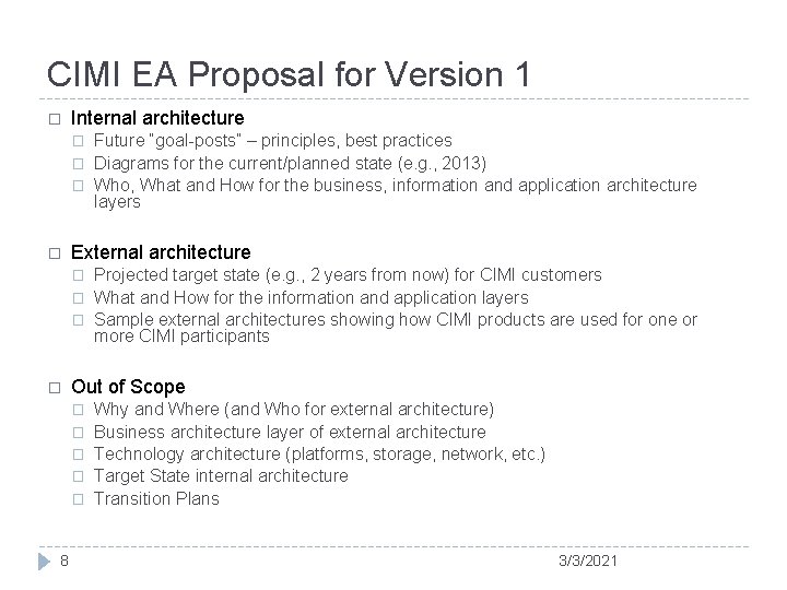 CIMI EA Proposal for Version 1 � Internal architecture � � External architecture �