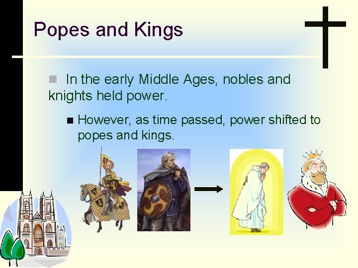 Popes and Kings n In the early Middle Ages, nobles and knights held power.