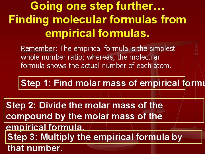 Going one step further… Finding molecular formulas from empirical formulas. Remember: The empirical formula