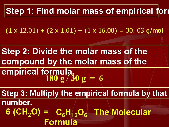 Step 1: Find molar mass of empirical form (1 x 12. 01) + (2