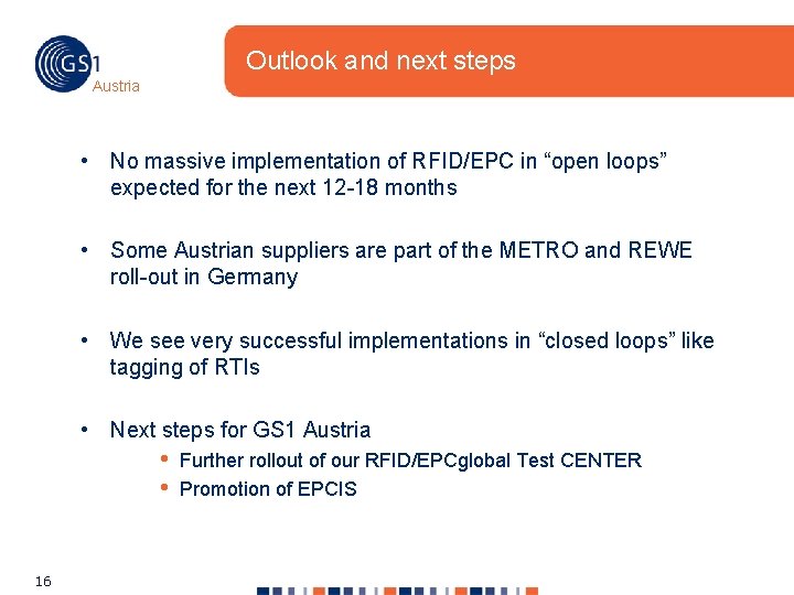 Outlook and next steps Austria • No massive implementation of RFID/EPC in “open loops”