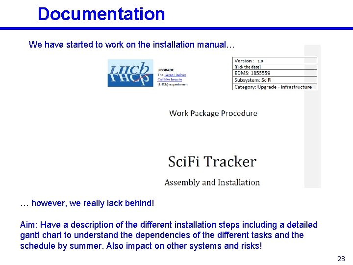 Documentation We have started to work on the installation manual… … however, we really Documentation We have started to work on the installation manual… … however, we really