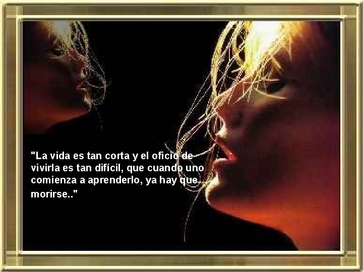 "La vida es tan corta y el oficio de vivirla es tan difícil, que