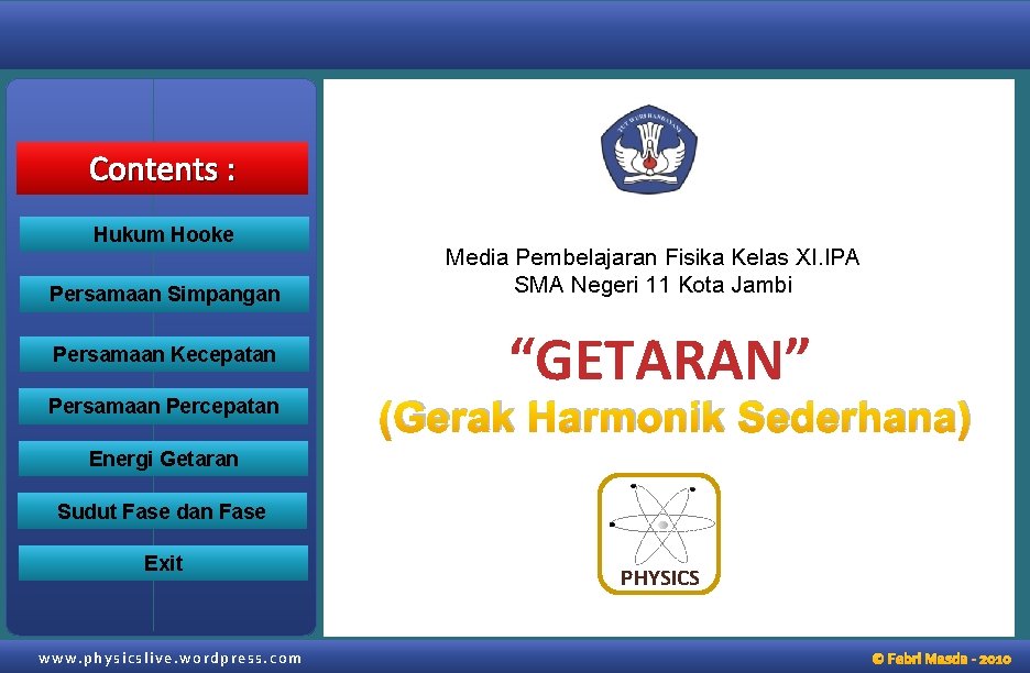 Contents : Hukum Hooke Persamaan Simpangan Persamaan Kecepatan Persamaan Percepatan Media Pembelajaran Fisika Kelas