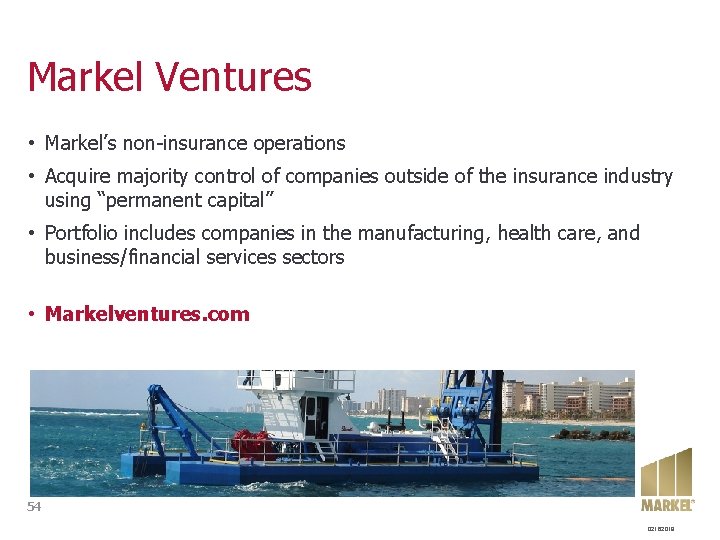 Markel Ventures • Markel’s non-insurance operations • Acquire majority control of companies outside of
