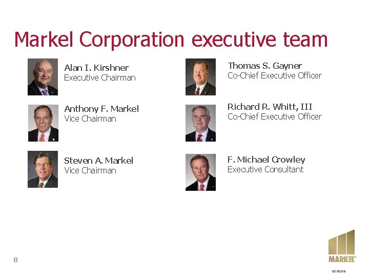 Markel Corporation executive team Alan I. Kirshner Executive Chairman Thomas S. Gayner Co-Chief Executive