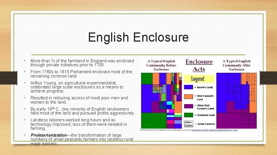 English Enclosure • More than ½ of the farmland in England was enclosed through