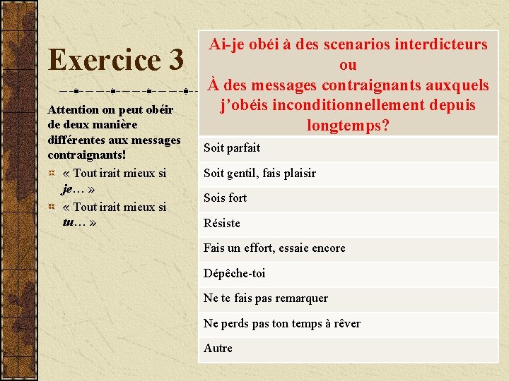 Exercice 3 Attention on peut obéir de deux manière différentes aux messages contraignants! «