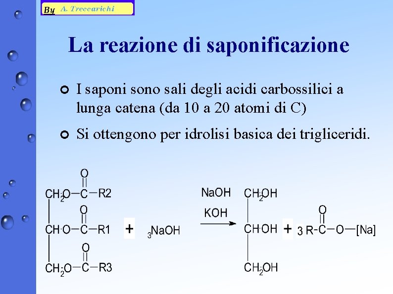 La reazione di saponificazione ¢ I saponi sono sali degli acidi carbossilici a lunga