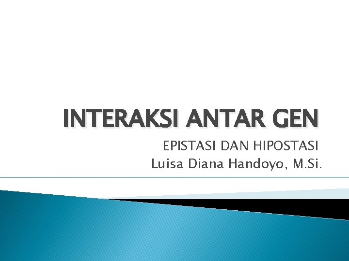 INTERAKSI ANTAR GEN EPISTASI DAN HIPOSTASI Luisa Diana Handoyo, M. Si. 