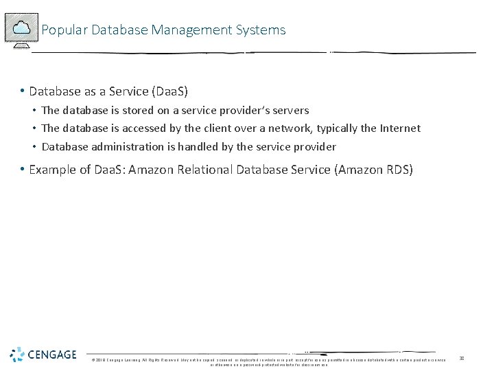 Popular Database Management Systems • Database as a Service (Daa. S) • The database