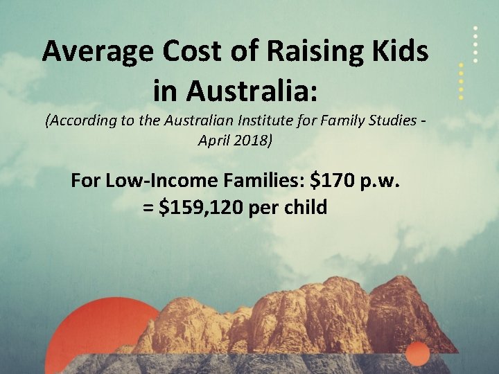 Average Cost of Raising Kids in Australia: (According to the Australian Institute for Family