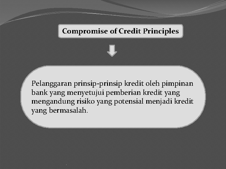 Compromise of Credit Principles Pelanggaran prinsip-prinsip kredit oleh pimpinan bank yang menyetujui pemberian kredit