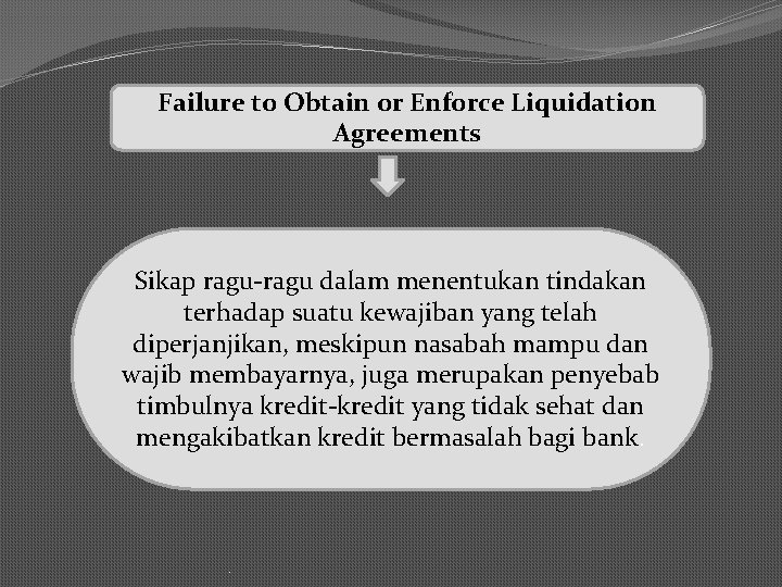 Failure to Obtain or Enforce Liquidation Agreements Sikap ragu-ragu dalam menentukan tindakan terhadap suatu