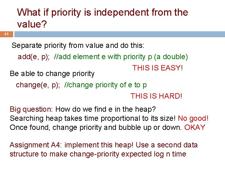What if priority is independent from the value? 41 Separate priority from value and
