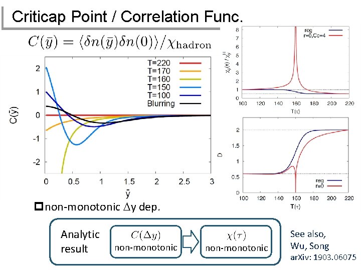 Criticap Point / Correlation Func. pnon-monotonic Dy dep. Analytic result non-monotonic See also, Wu,