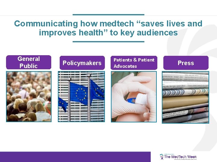 Communicating how medtech “saves lives and improves health” to key audiences General Public Policymakers