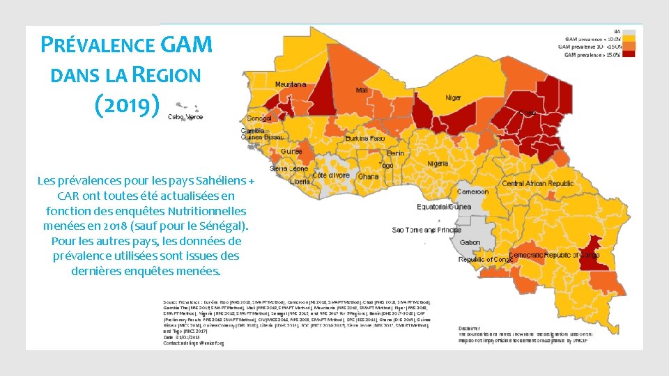 PRÉVALENCE GAM DANS LA REGION (2019) Les prévalences pour les pays Sahéliens + CAR