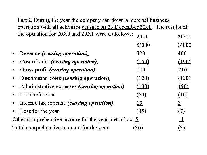 Part 2. During the year the company ran down a material business operation with