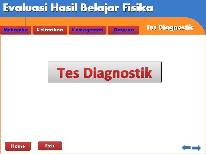 Evaluasi Hasil Belajar Fisika Mekanika Kelistrikan Kemagnetan Getaran Tes Diagnostik Home Exit 