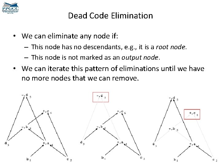 Dead Code Elimination • We can eliminate any node if: – This node has