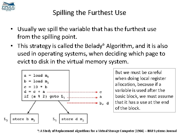 Spilling the Furthest Use • Usually we spill the variable that has the furthest