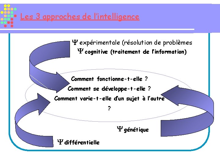 Les 3 approches de l’intelligence Y expérimentale (résolution de problèmes Y cognitive (traitement de