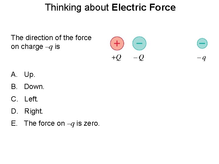 Quick. Check 25. 11 Thinking about Electric Force The direction of the force on