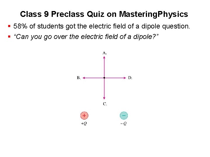 Class 9 Preclass Quiz on Mastering. Physics § 58% of students got the electric