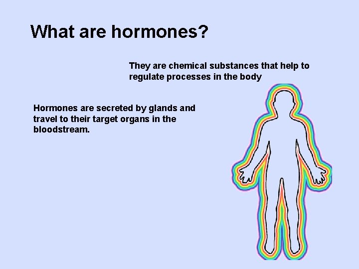 What are hormones? They are chemical substances that help to regulate processes in the