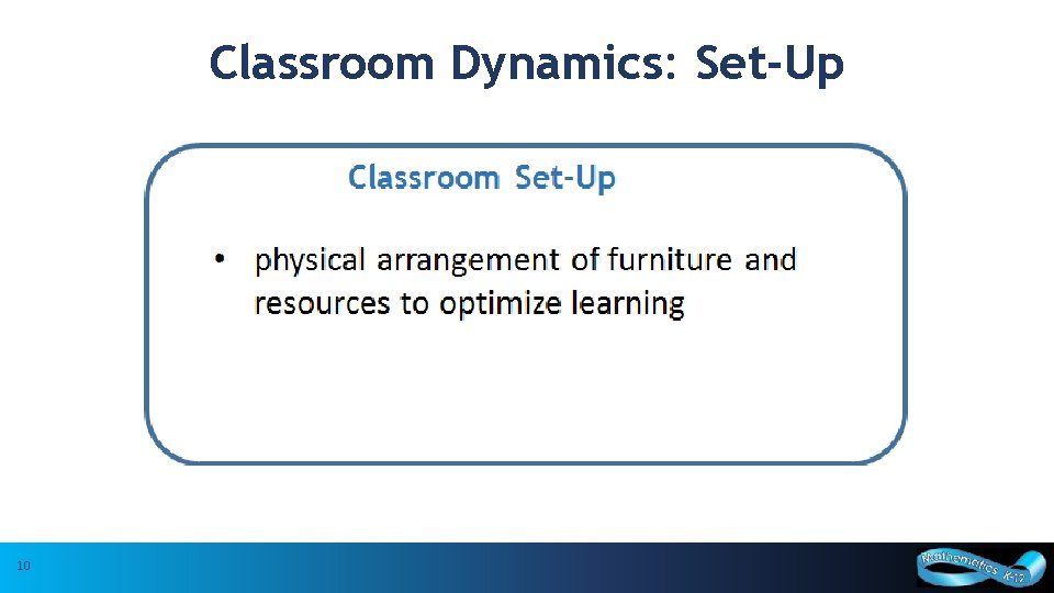 Classroom Dynamics: Set-Up 10 10 Based upon research by Dr. Cathy Bruce, Trent University