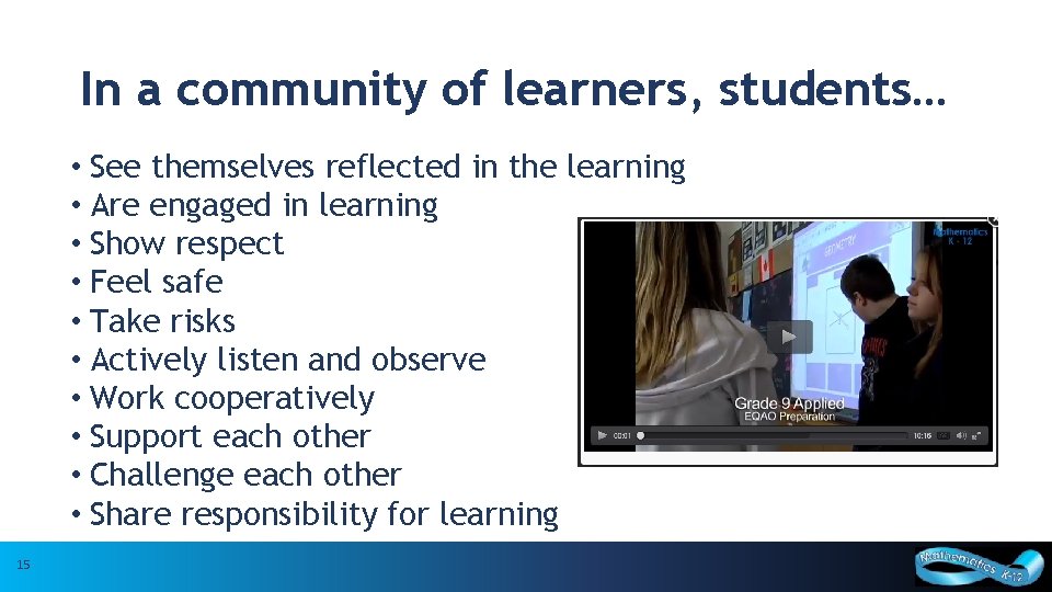 In a community of learners, students… • See themselves reflected in the learning •