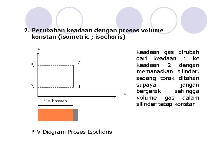 2. Perubahan keadaan dengan proses volume konstan (isometric ; isochoris) P 2 P 1