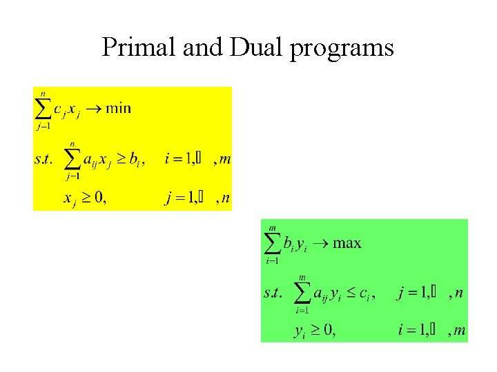 Primal and Dual programs 