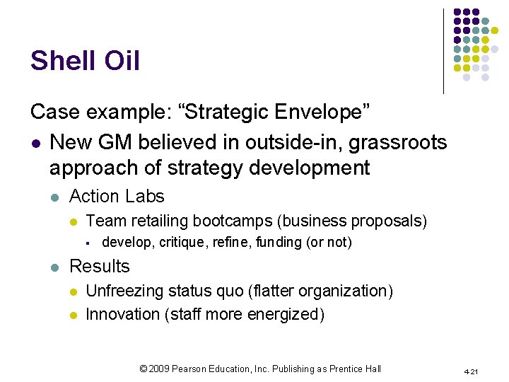 Shell Oil Case example: “Strategic Envelope” l New GM believed in outside-in, grassroots approach