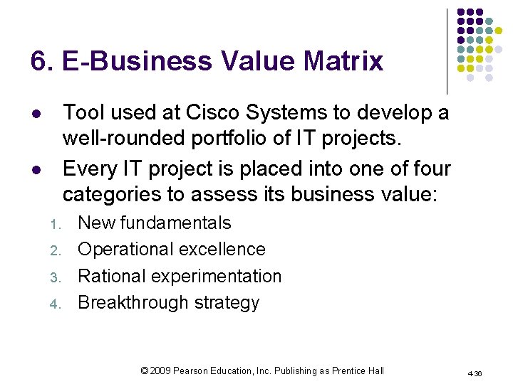 6. E-Business Value Matrix Tool used at Cisco Systems to develop a well-rounded portfolio