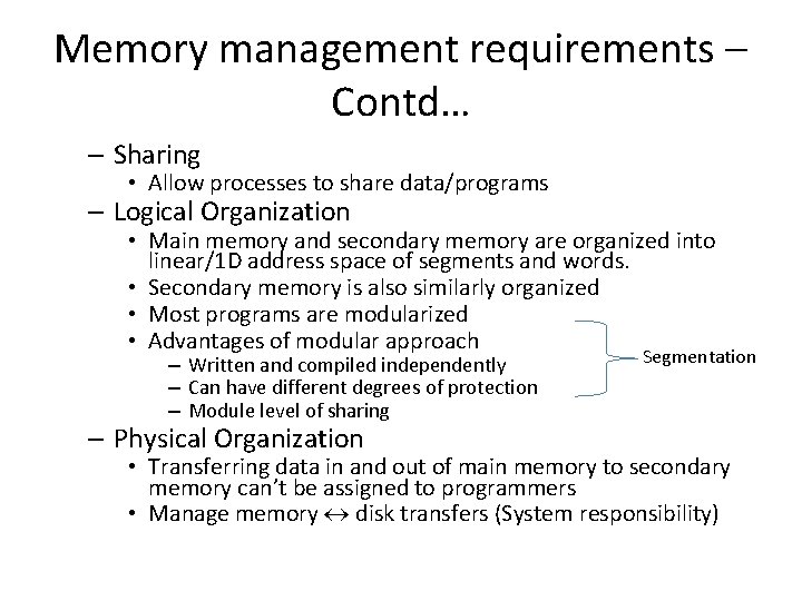 Memory management requirements – Contd… – Sharing • Allow processes to share data/programs – Memory management requirements – Contd… – Sharing • Allow processes to share data/programs –