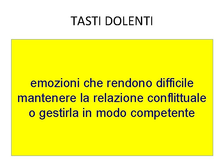 TASTI DOLENTI emozioni che rendono difficile mantenere la relazione conflittuale o gestirla in modo