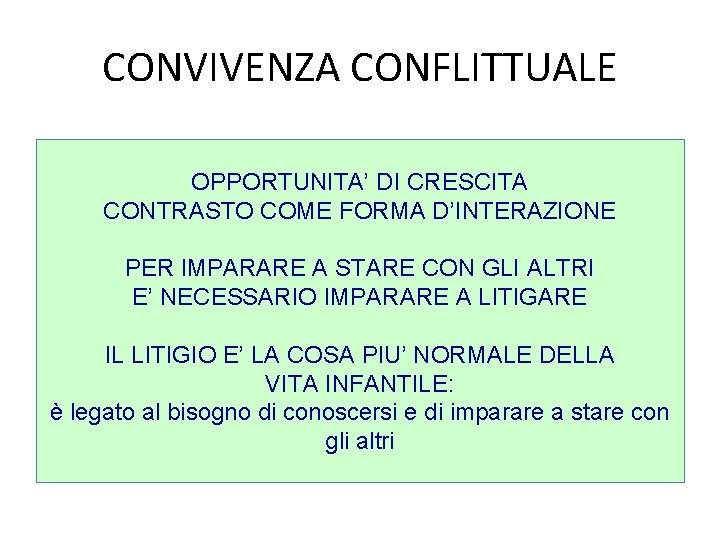 CONVIVENZA CONFLITTUALE OPPORTUNITA’ DI CRESCITA CONTRASTO COME FORMA D’INTERAZIONE PER IMPARARE A STARE CON