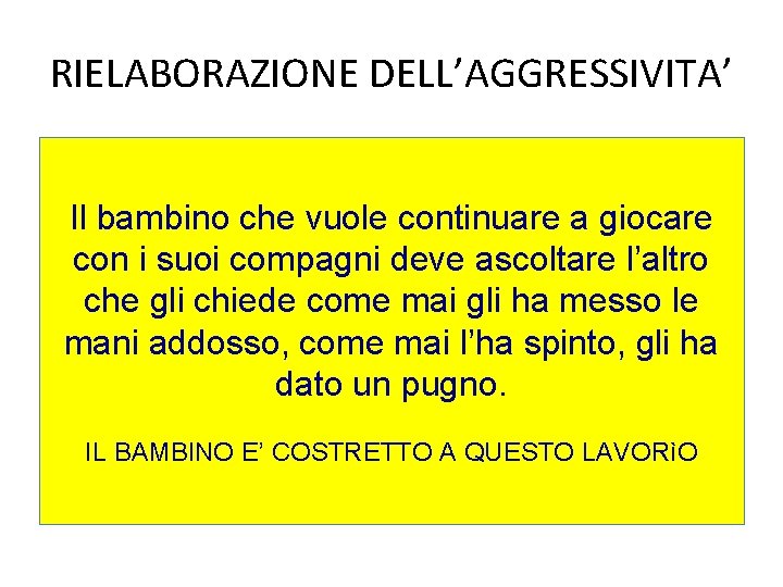 RIELABORAZIONE DELL’AGGRESSIVITA’ Il bambino che vuole continuare a giocare con i suoi compagni deve