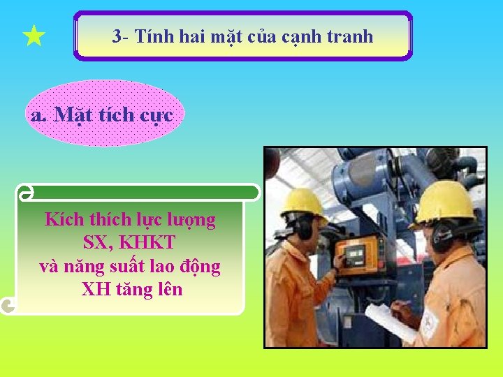  3 - Tính hai mặt của cạnh tranh a. Mặt tích cực Kích