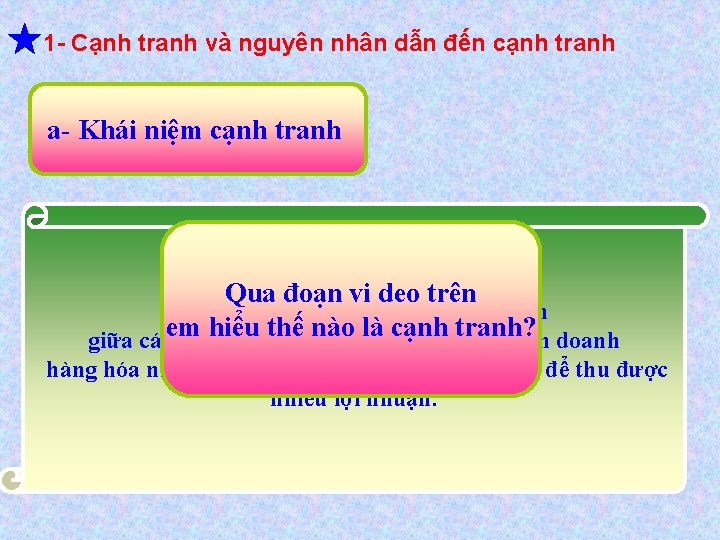  1 - Cạnh tranh và nguyên nhân dẫn đến cạnh tranh a- Khái