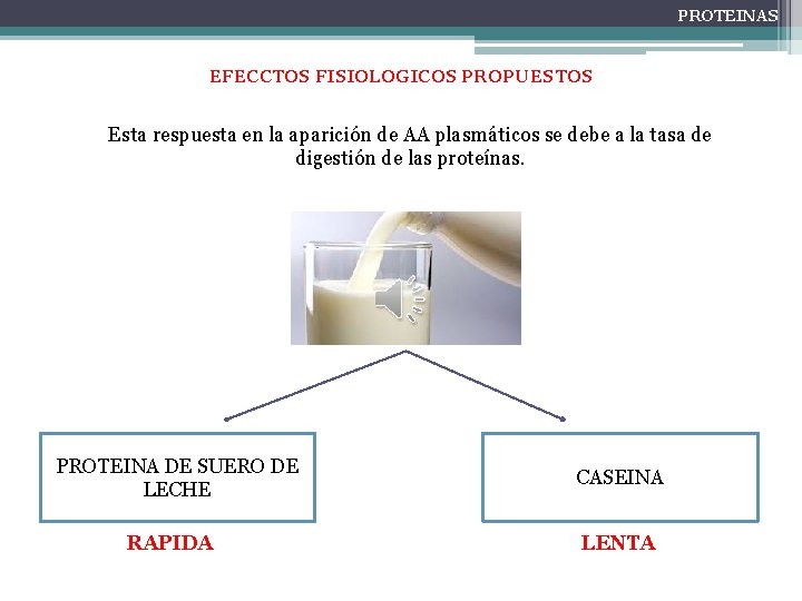 PROTEINAS EFECCTOS FISIOLOGICOS PROPUESTOS Esta respuesta en la aparición de AA plasmáticos se debe