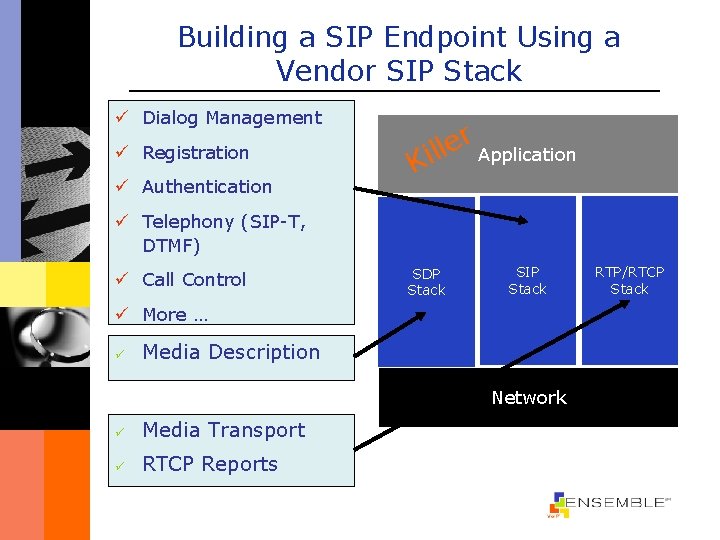 Building a SIP Endpoint Using a Vendor SIP Stack ü Dialog Management ü Registration