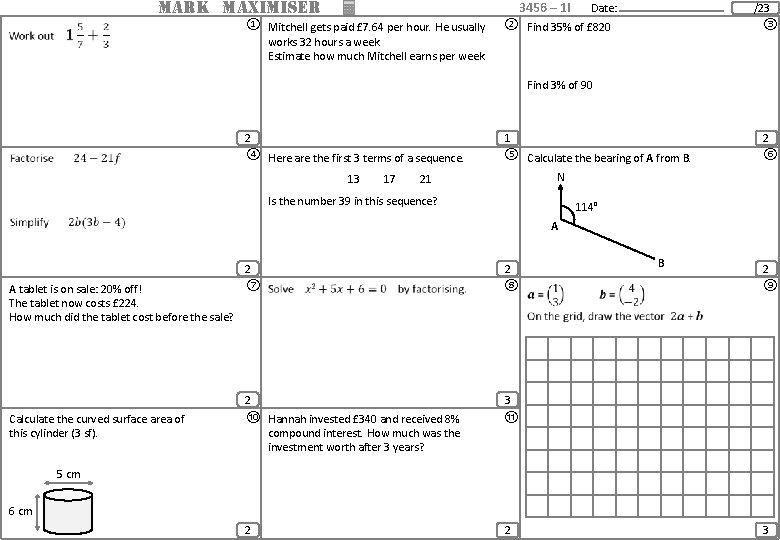 MARK MAXIMISER 3456 – 1 I ① Mitchell gets paid £ 7. 64 per