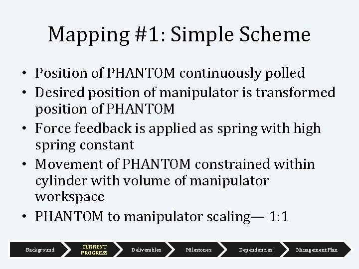 Mapping #1: Simple Scheme • Position of PHANTOM continuously polled • Desired position of