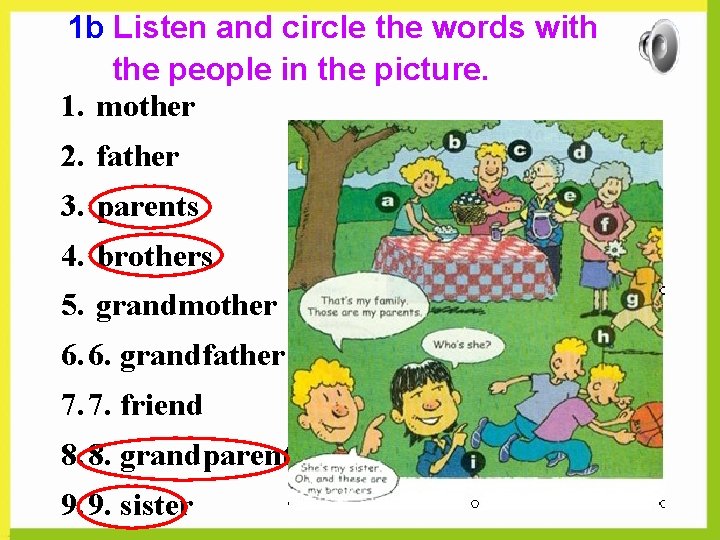 1 b Listen and circle the words with the people in the picture. 1.